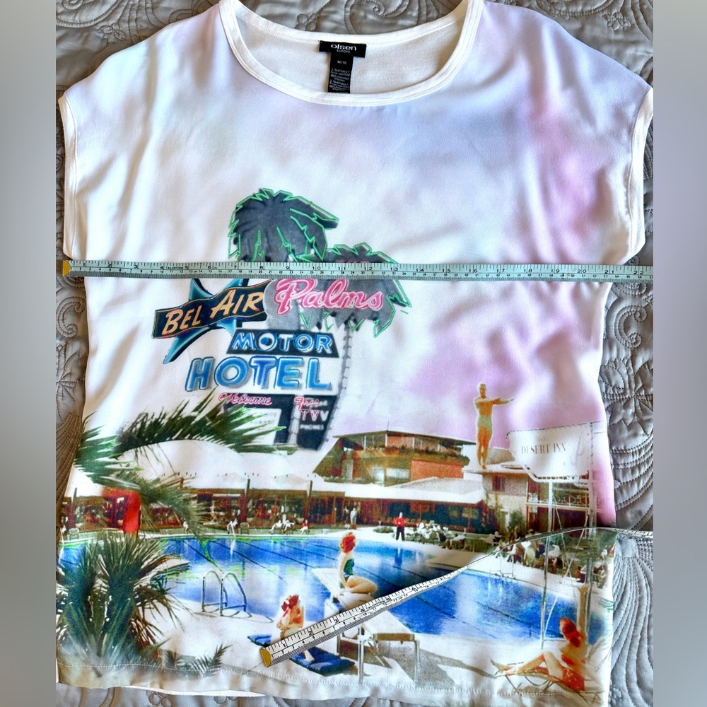Olsen Europe Women's Graphic Print Blouse Top with Tshirt back - Picture 7 of 9
